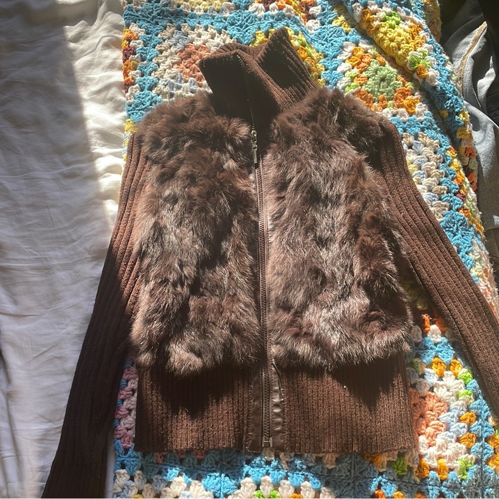 Y2K fur sweater jacket